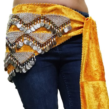 pañuelo egipcio para danza del vientre color naranja con abalorios plata nuevo-1